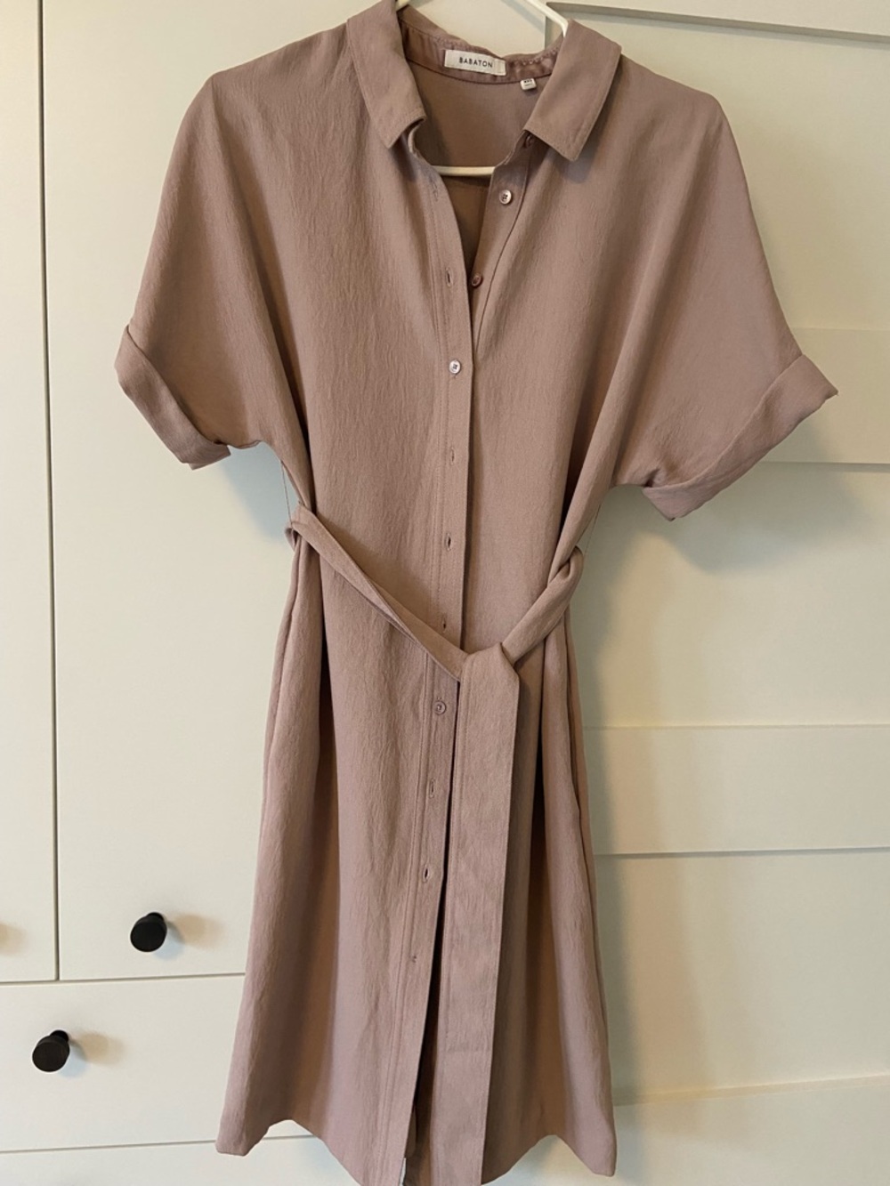 Babaton Dusty Mauve Button-Front Midi Shirt Dress